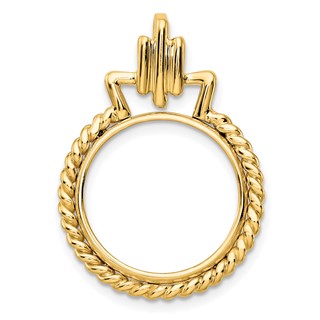 Wideband Distinguished Coin Jewelry 14k Polished Twisted Edge with Geometric Top 16.5mm Prong Coin Bezel Pendant