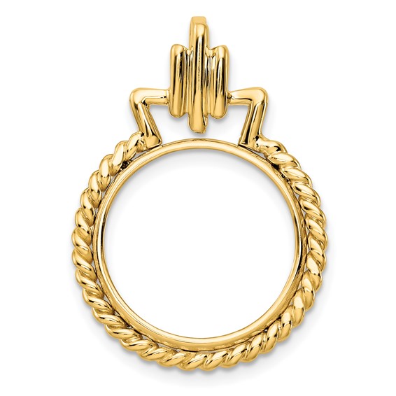 Wideband Distinguished Coin Jewelry 14k Polished Twisted Edge with Geometric Top 16.5mm Prong Coin Bezel Pendant