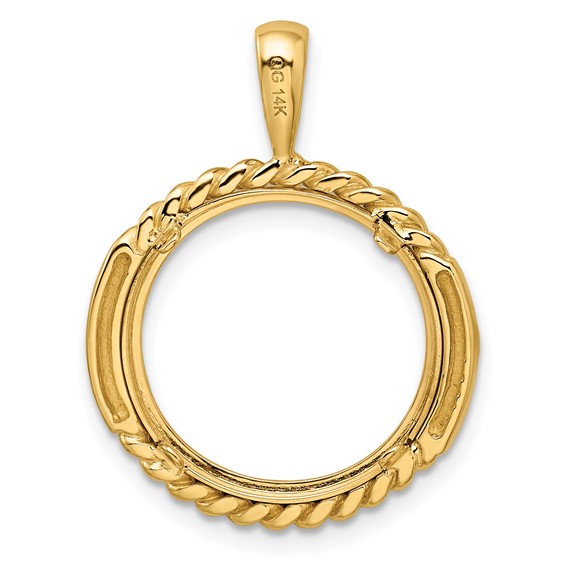 14ky Double Twisted with Polished Edge Prong Coin Bezel Pendant       