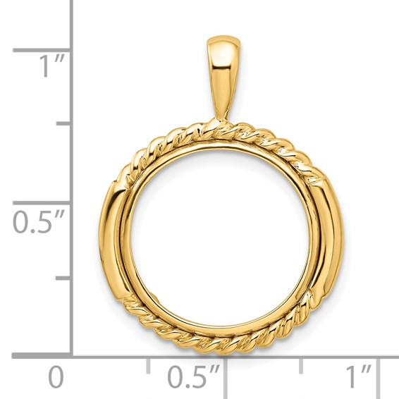 14ky Double Twisted with Polished Edge Prong Coin Bezel Pendant       