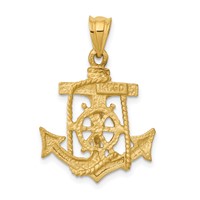 14K Yellow Gold Satin Diamond-cut Mariners Crucifix Pendant view 4