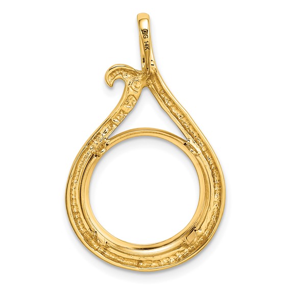 14ky Curled Teardrop Prong Coin Bezel Pendant                         