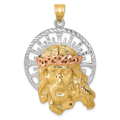 14K Tri-color Diamond-cut Large Jesus Pendant