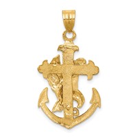 14K Yellow Gold Mariners Cross Pendant with Eagle view 4
