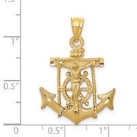 14K Yellow Gold Satin Diamond-cut Mariners Crucifix Pendant view 3