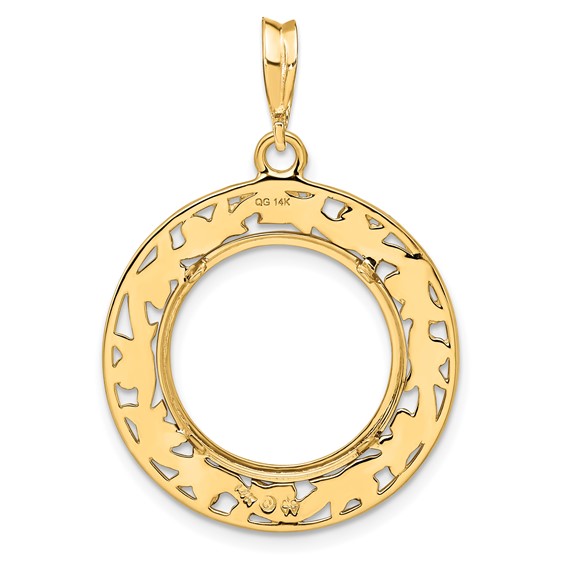 14ky Polished Curved Filigree Prong Coin Bezel Pendant              