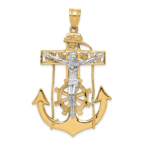 14K Two-tone Large Mariners Crucifix Pendant