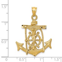 14K Yellow Gold Satin Diamond-cut Mariners Crucifix Pendant view 3