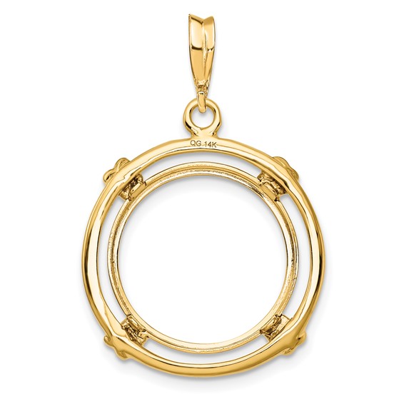 Wideband Distinguished Coin Jewelry 14k Polished Double Spoke 16.5mm Prong Coin Bezel Pendant