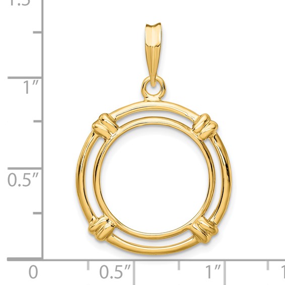 Wideband Distinguished Coin Jewelry 14k Polished Double Spoke 16.5mm Prong Coin Bezel Pendant