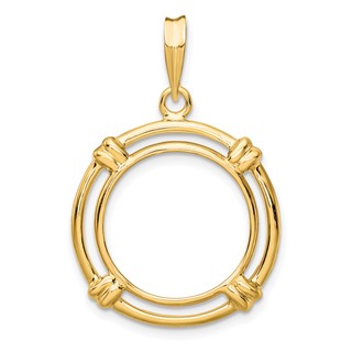 Wideband Distinguished Coin Jewelry 14k Polished Double Spoke 16.5mm Prong Coin Bezel Pendant
