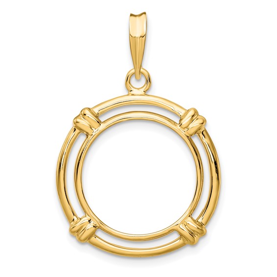 Wideband Distinguished Coin Jewelry 14k Polished Double Spoke 16.5mm Prong Coin Bezel Pendant