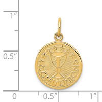 14K Yellow Gold Satin and Polished Communion Round Disc Charm view 3