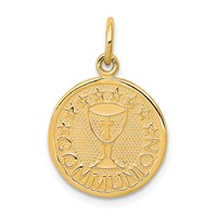 14K Yellow Gold Satin and Polished Communion Round Disc Charm view 1
