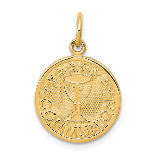 14K Yellow Gold Satin and Polished Communion Round Disc Charm