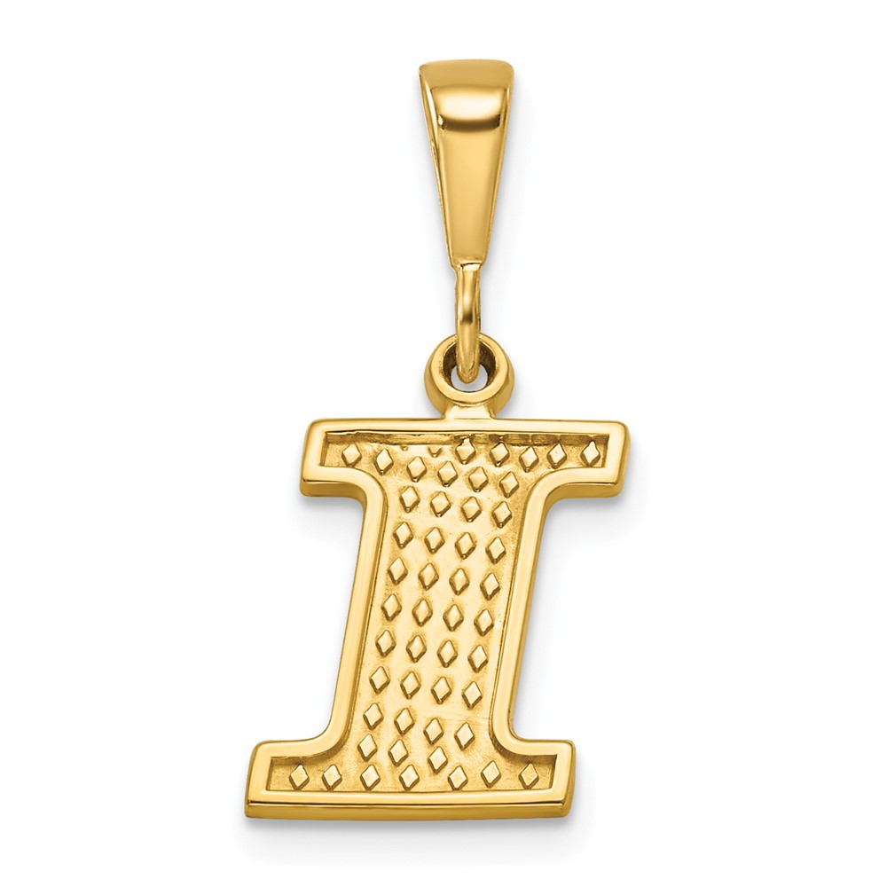 14K Yellow Gold Textured Initial I Charm