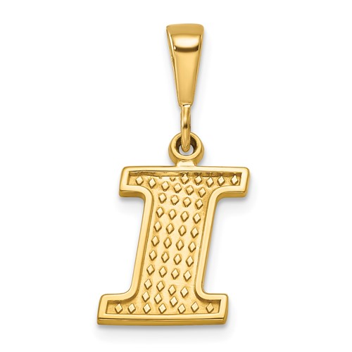 14K Yellow Gold Textured Initial I Charm