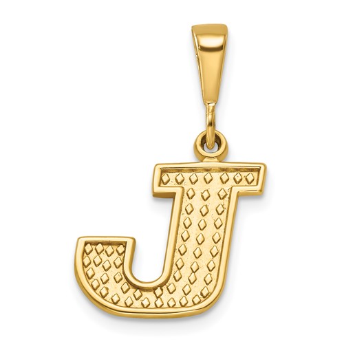 14K Yellow Gold Textured Initial J Charm