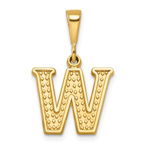 14K Yellow Gold Textured Initial W Charm