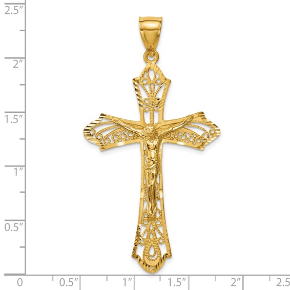 14K Satin Diamond-Cut Crucifix Pendant
