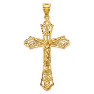 14K Satin Diamond-Cut Crucifix Pendant