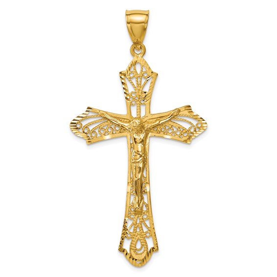 14K Satin Diamond-Cut Crucifix Pendant