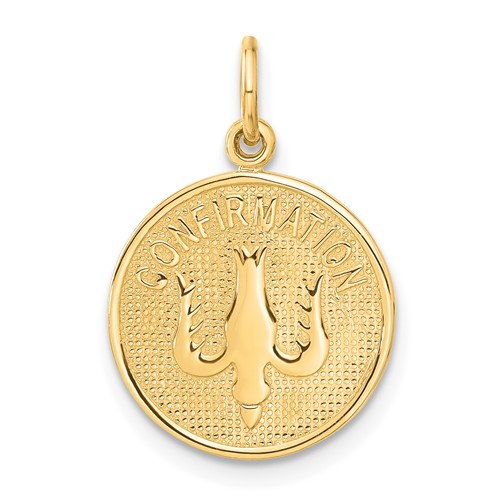 14K Yellow Gold Polished Confirmation Charm with Dove Round