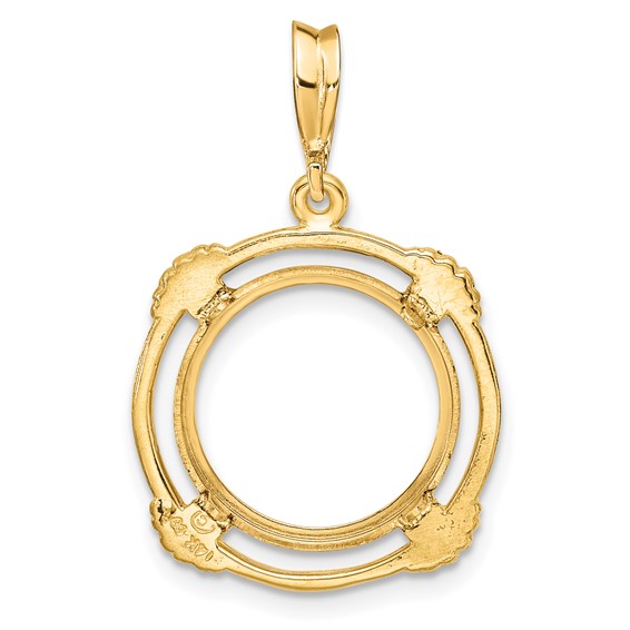 14ky Polished with  Satin Shell Spokes Prong Coin Bezel Pendant          