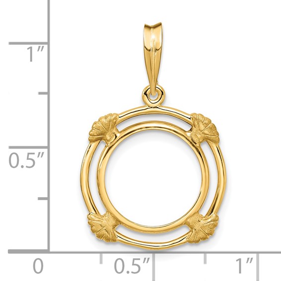 14ky Polished with  Satin Shell Spokes Prong Coin Bezel Pendant          