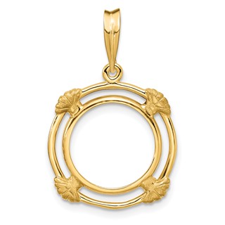 14ky Polished with  Satin Shell Spokes Prong Coin Bezel Pendant          