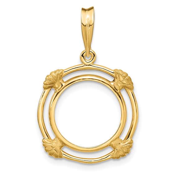 14ky Polished with  Satin Shell Spokes Prong Coin Bezel Pendant          