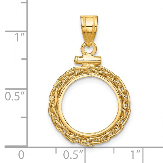 14ky 3mm Wheat Chain Screw Top Coin Bezel Pendant                     