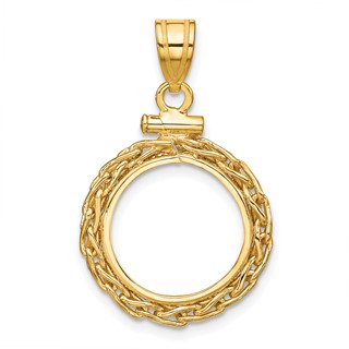 14ky 3mm Wheat Chain Screw Top Coin Bezel Pendant                     