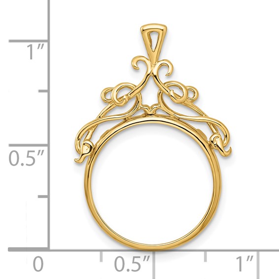 Wideband Distinguished Coin Jewelry 14k Polished Thin Fancy Filigree Top 16.5mm Prong Coin Bezel Pendant