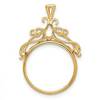 Wideband Distinguished Coin Jewelry 14k Polished Thin Fancy Filigree Top 16.5mm Prong Coin Bezel Pendant