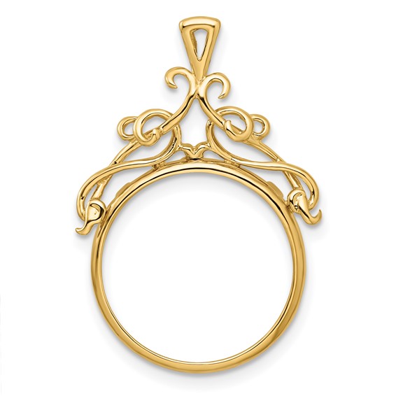 Wideband Distinguished Coin Jewelry 14k Polished Thin Fancy Filigree Top 16.5mm Prong Coin Bezel Pendant