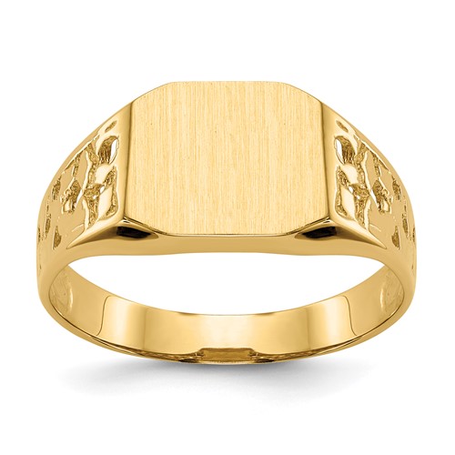 14K Yellow Gold 10.5x 9.0mm Octagon Open Back Mens Nugget Signet Ring