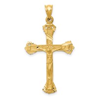 14K Yellow Gold Satin Diamond-cut Crucifix Charm view 1