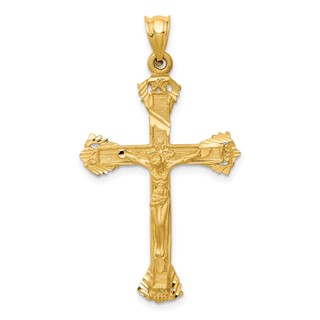 14k Satin Diamond-cut Crucifix Charm
