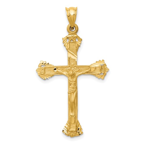 14k Satin Diamond-cut Crucifix Charm
