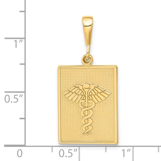 14k Textured Back Caduceus Pendant