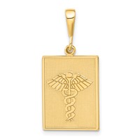 14K Yellow Gold Textured Back Caduceus Pendant view 1