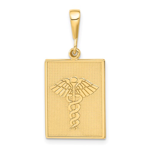 14K Yellow Gold Textured Back Caduceus Pendant