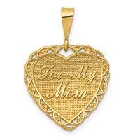 14K Yellow Gold Reversible for MY Mom Words Say SO Little Heart Charm view 1