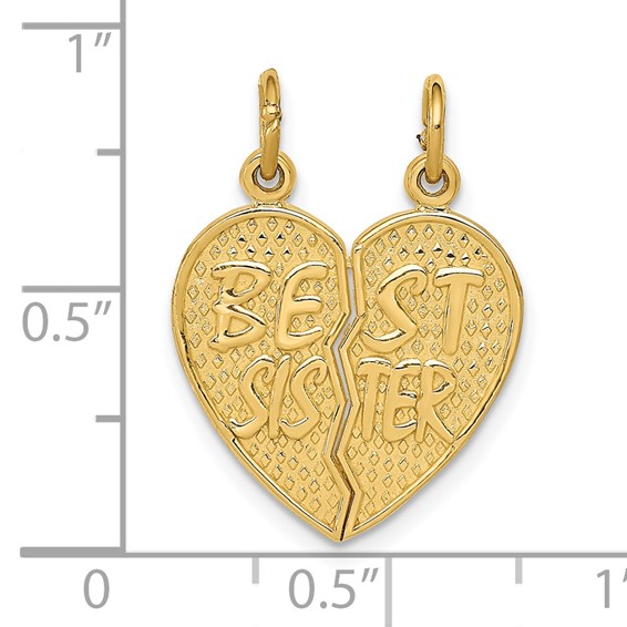 14k BEST SISTER 2-Piece Break-apart Heart Charm