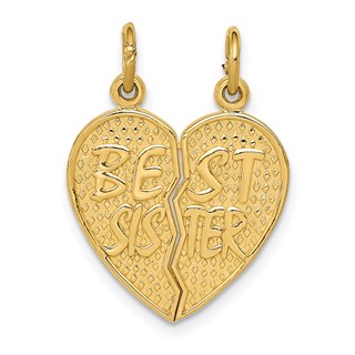 14k BEST SISTER 2-Piece Break-apart Heart Charm
