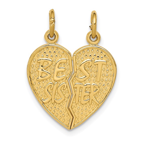 14k BEST SISTER 2-Piece Break-apart Heart Charm