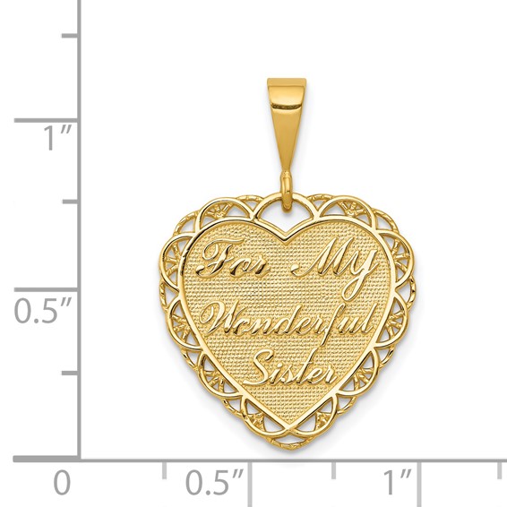 14k Reversible FOR MY WONDERFUL SISTER / YOU MEAN SO MUCH Heart Charm