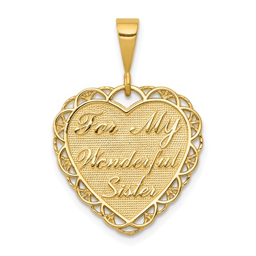 14K Yellow Gold Reversible for MY Wonderful Sister You Mean SO Much Heart Charm