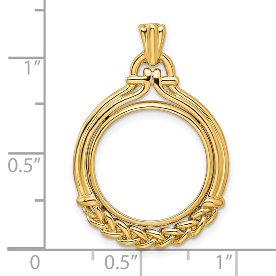 Wideband Distinguished Coin Jewelry 14k Polished Fancy Wheat Bottom 16.5mm Prong Coin Bezel Pendant